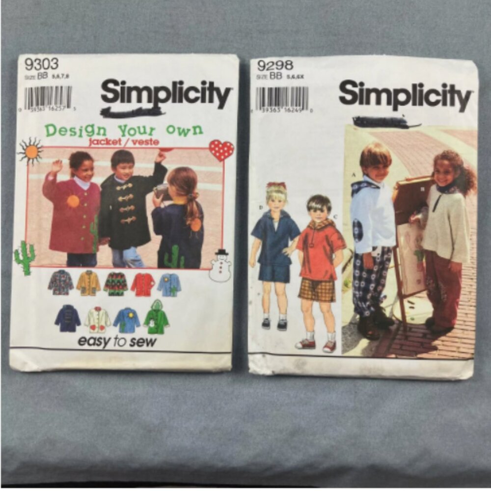 2 Sewing Patterns 1994 Jacket Hoodie Pants Simplicity 9303+9298 Child Sz 5 6 7 8